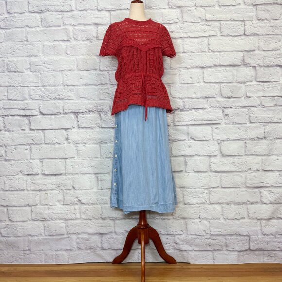 Carolina K Berenice Coral Red Cotton Crochet Peplum Top - Picture 5 of 9